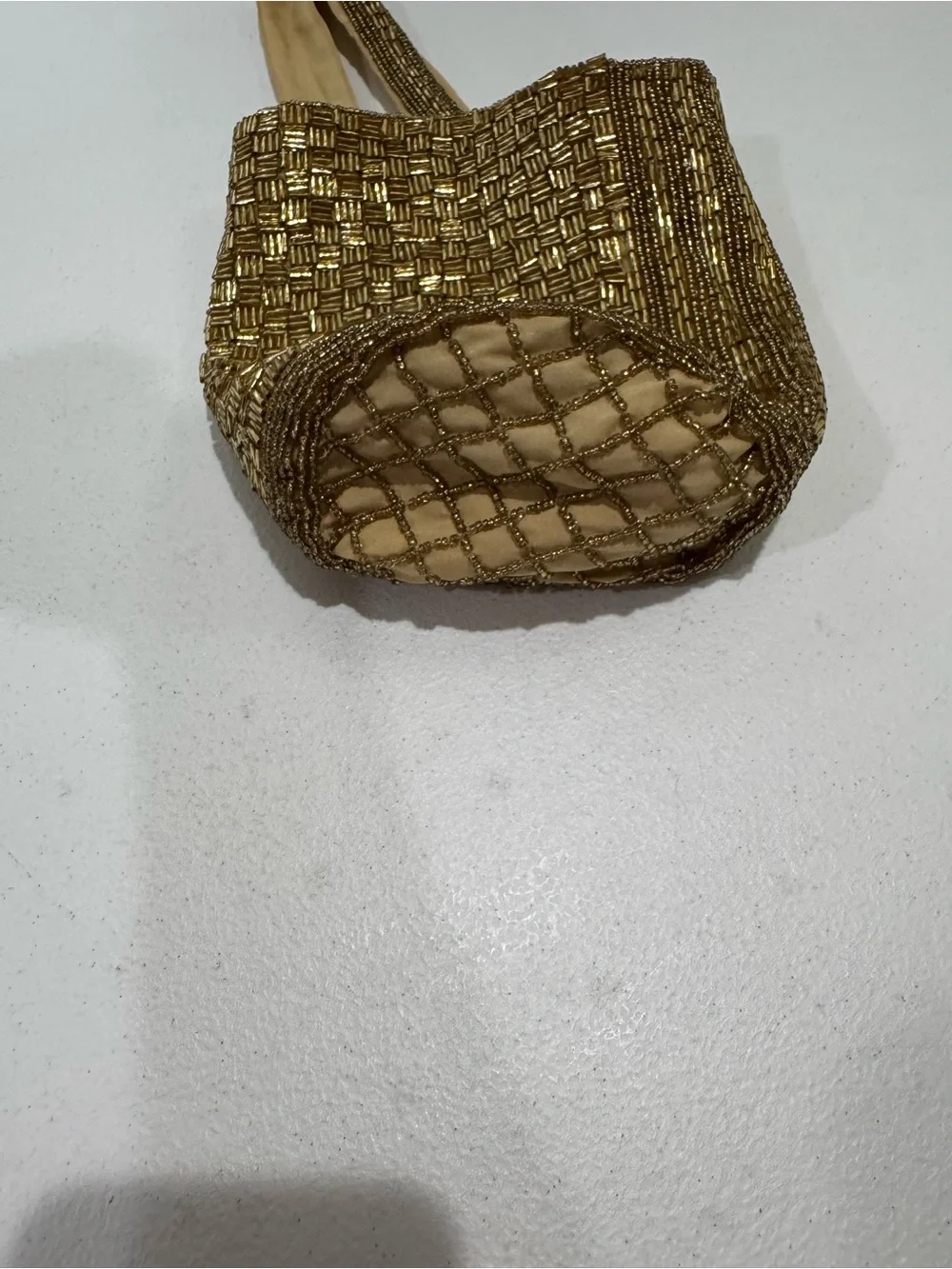 Zara Gold Sequin Mini Bucket Bag Beaded Evening Crossbody Purse - Picture 4 of 7